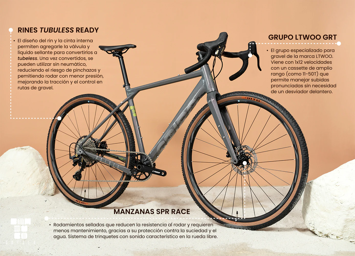 Bicicleta de gravel ORIGEN AL en aluminio con tenedor en carbono y grupo LTWOO GRT de 1x12 velocidades - Image 3