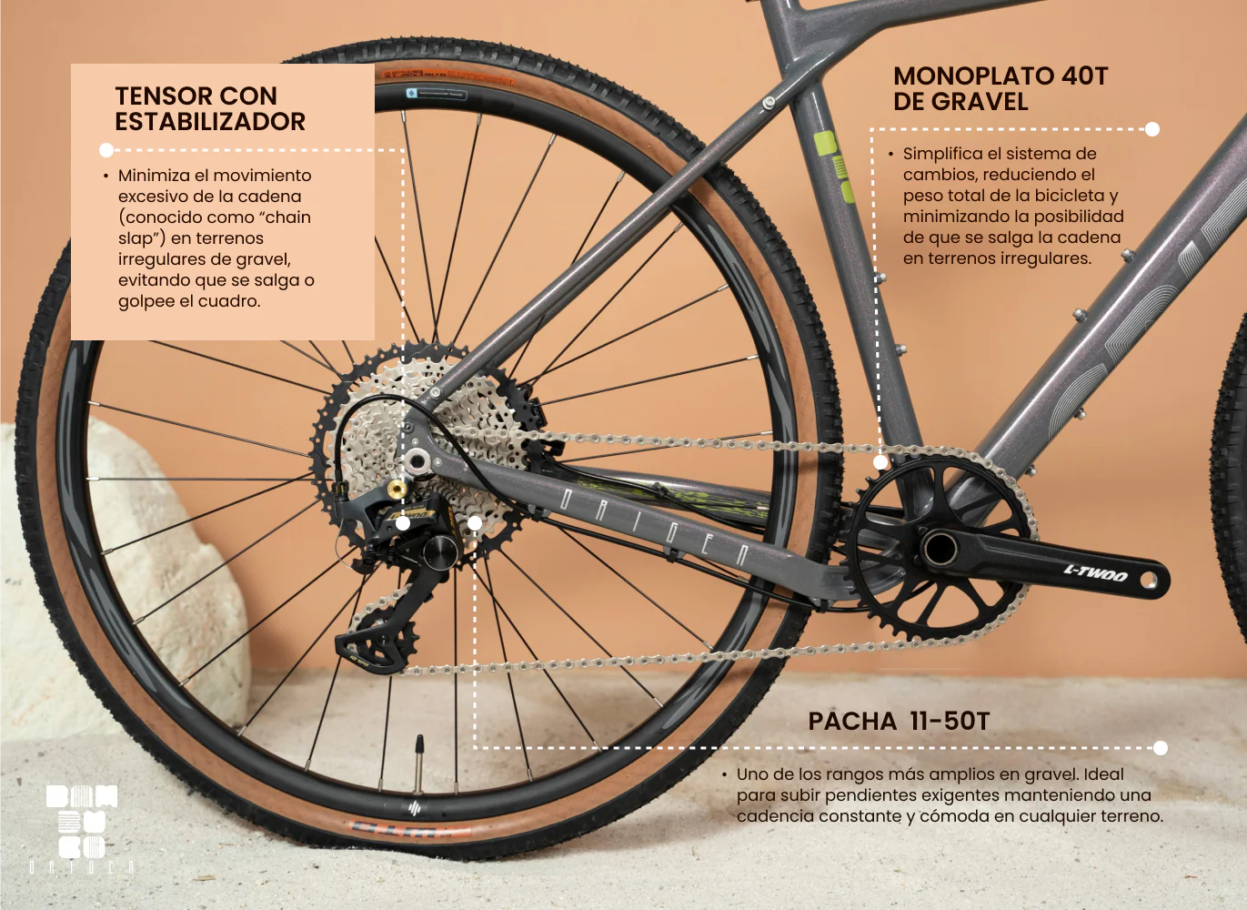 Bicicleta de gravel ORIGEN AL en aluminio con tenedor en carbono y grupo LTWOO GRT de 1x12 velocidades - Image 7