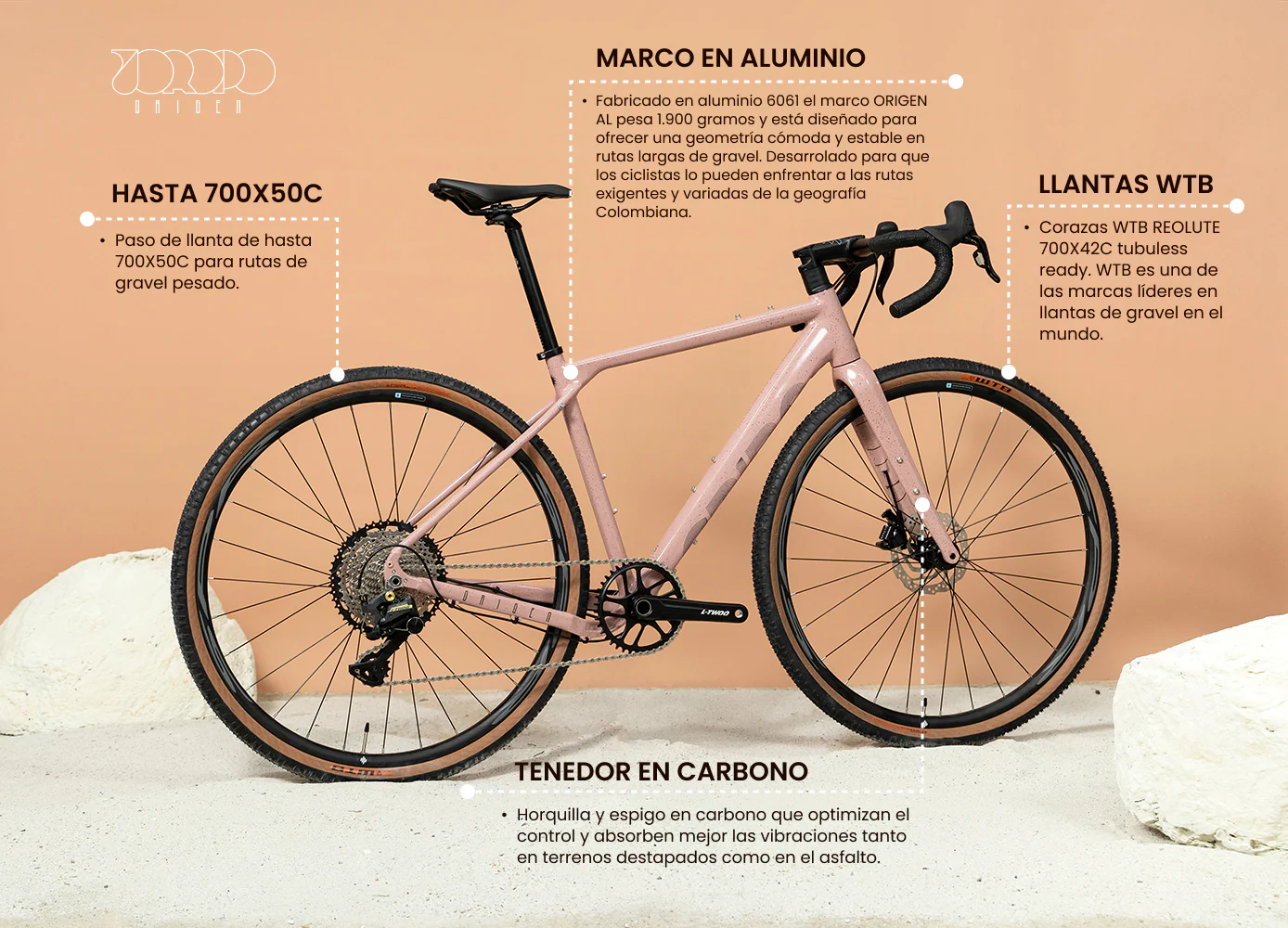 Bicicleta de gravel ORIGEN AL en aluminio con tenedor en carbono y grupo LTWOO GRT de 1x12 velocidades - Image 7