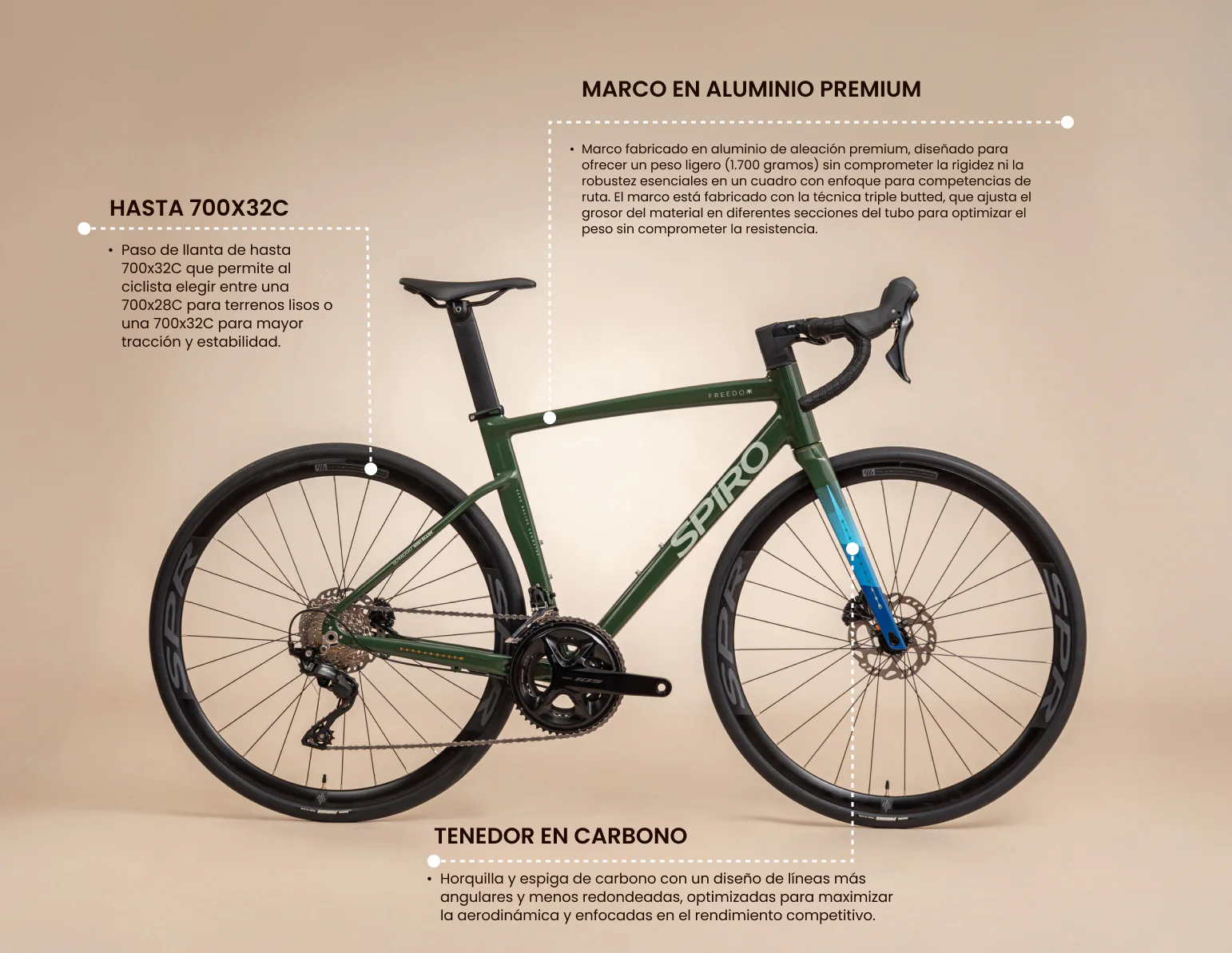 Bicicleta de ruta FREEDOM en aluminio con tenedor en carbono y Shimano 105 de 2x12 vel. - Image 3