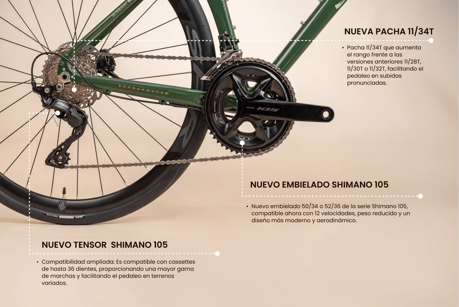 Bicicleta de ruta FREEDOM en aluminio con tenedor en carbono y Shimano 105 de 2x12 vel. - Image 7