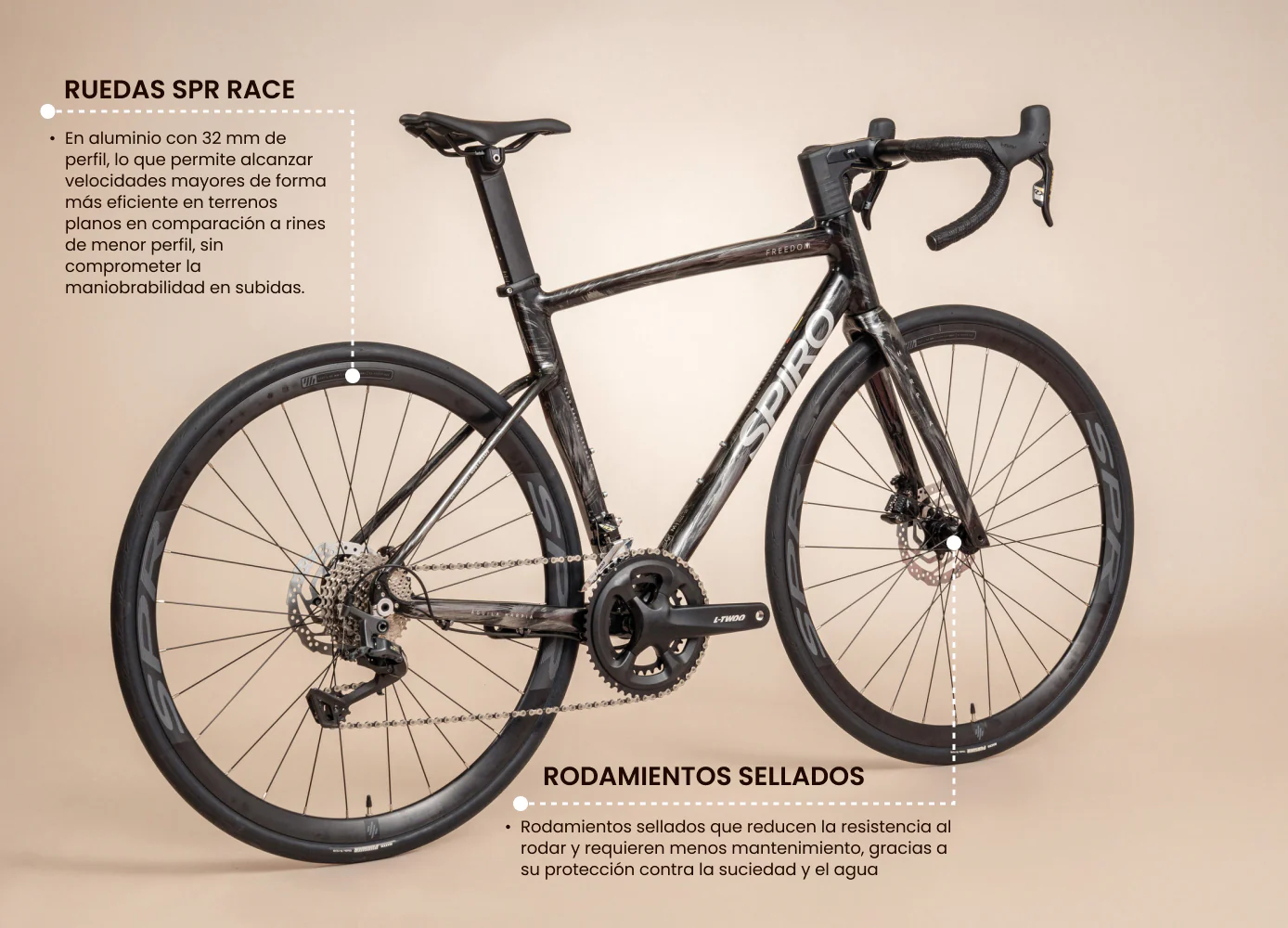 Bicicleta de ruta FREEDOM en aluminio con tenedor en carbono y LTWOO RX de 2x12 vel. - Image 10