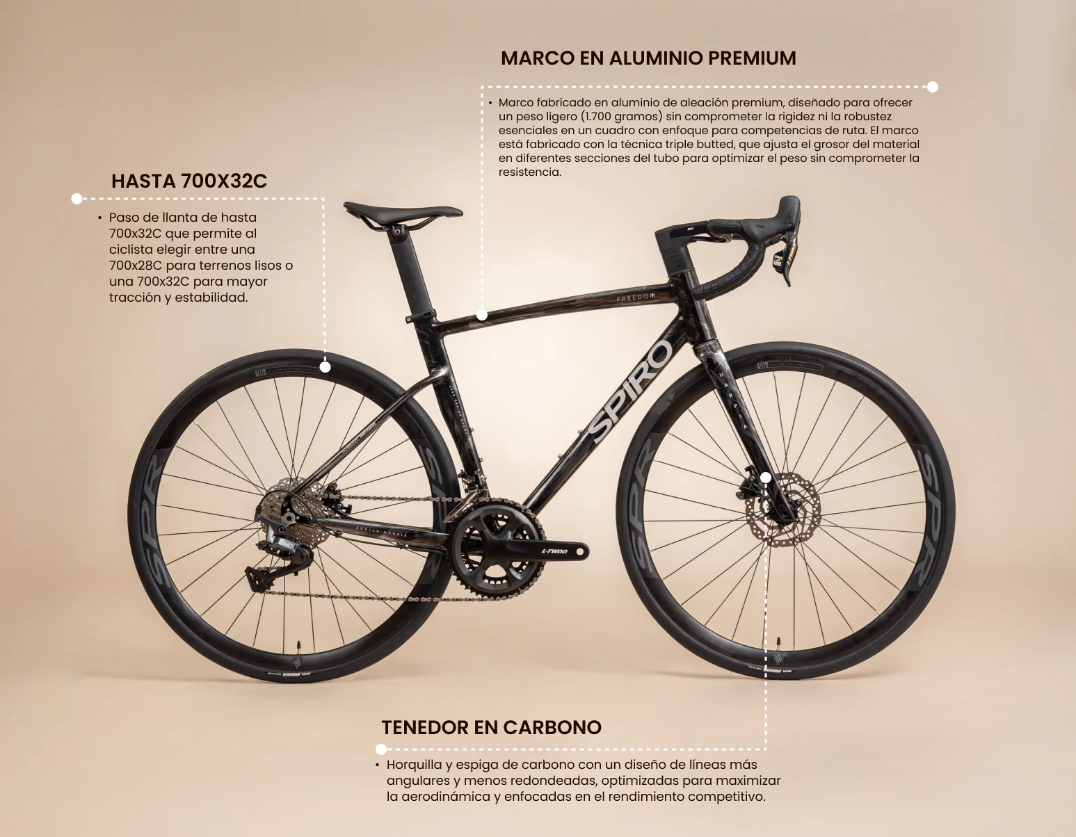 Bicicleta de ruta FREEDOM en aluminio con tenedor en carbono y LTWOO RX de 2x12 vel. - Image 7