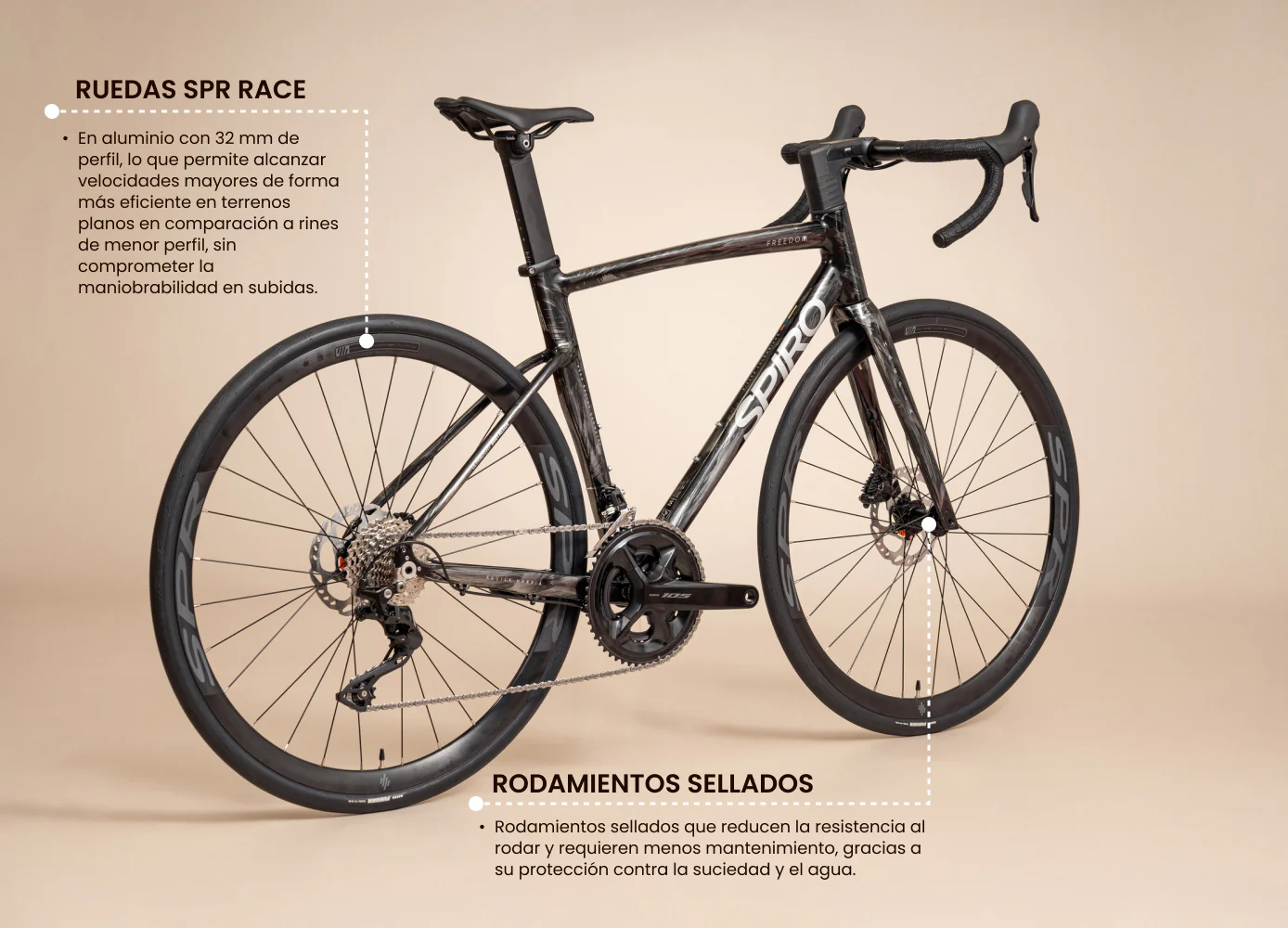 Bicicleta de ruta FREEDOM en aluminio con tenedor en carbono y Shimano 105 de 2x12 vel. - Image 12