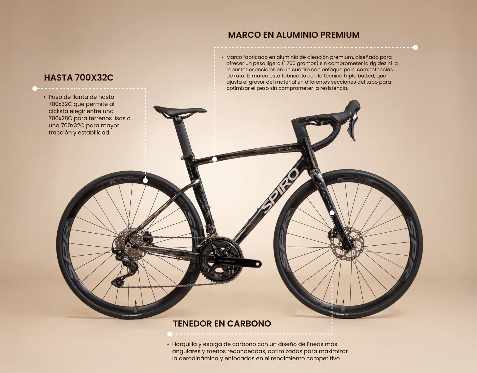 Bicicleta de ruta FREEDOM en aluminio con tenedor en carbono y Shimano 105 de 2x12 vel. - Image 14